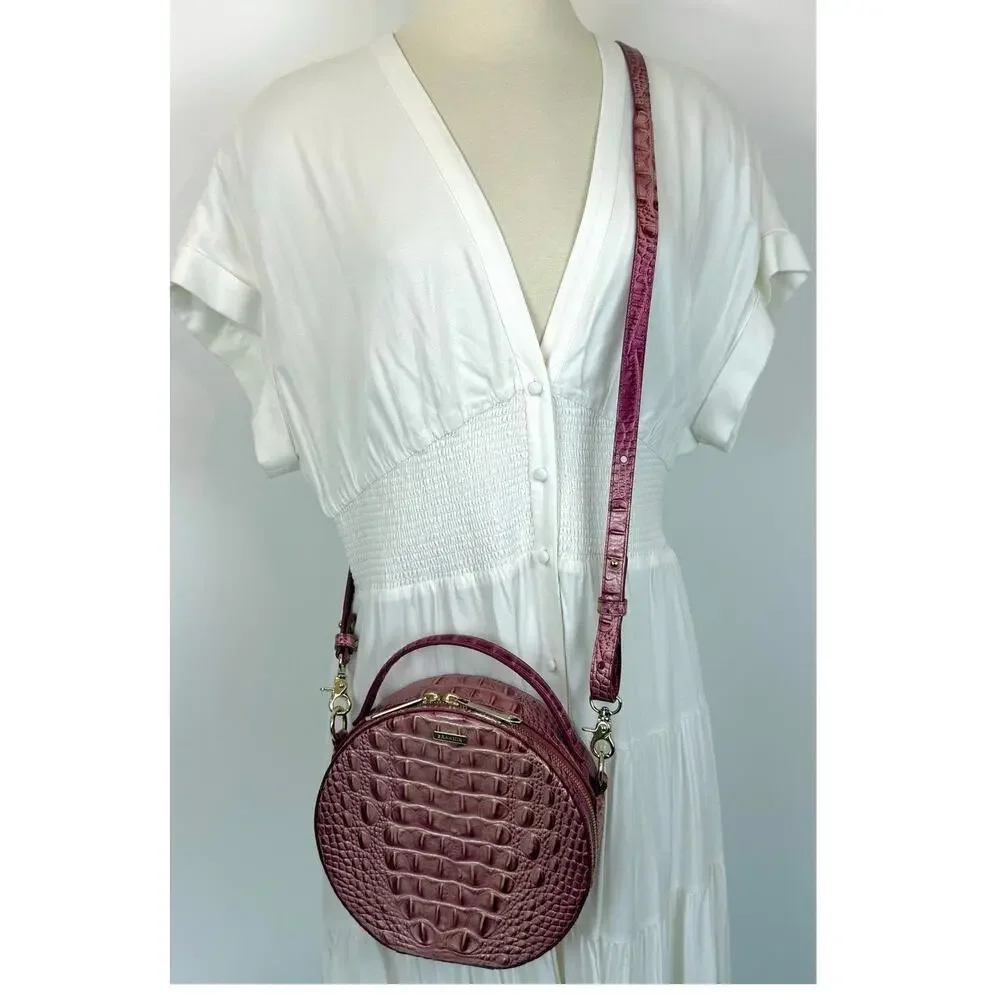 Brahmin Lane Believe Ombre Melbourne Crossbody Bag Croc-Embossed Pink Round